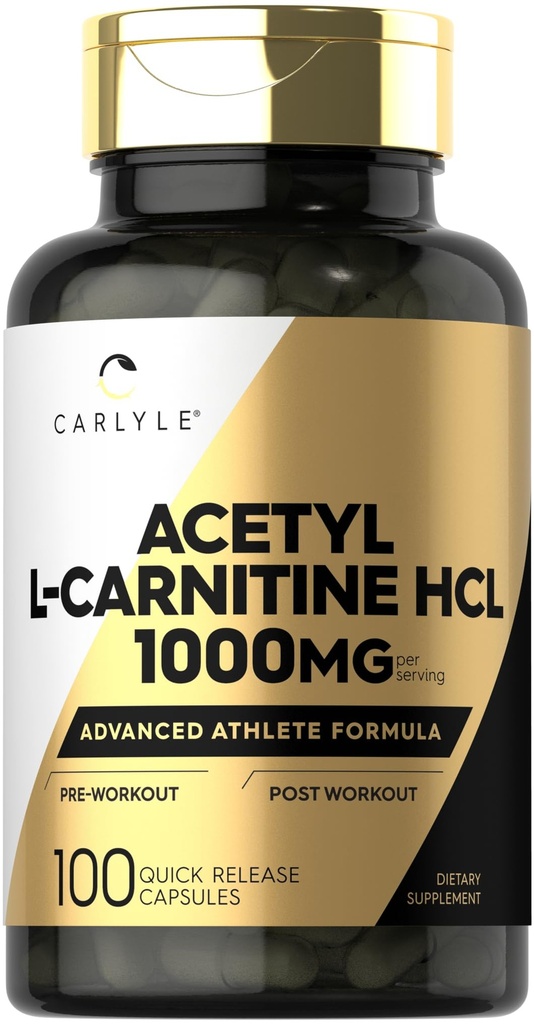 Carlyle Acetyl L- Carnitine HCL XI124; 1000mg XI124; 100 kapsułki XI124; Advanced Athlete Formula XI124; Pre- Workout Supplement XI124; Non-GMO & Gluten Free