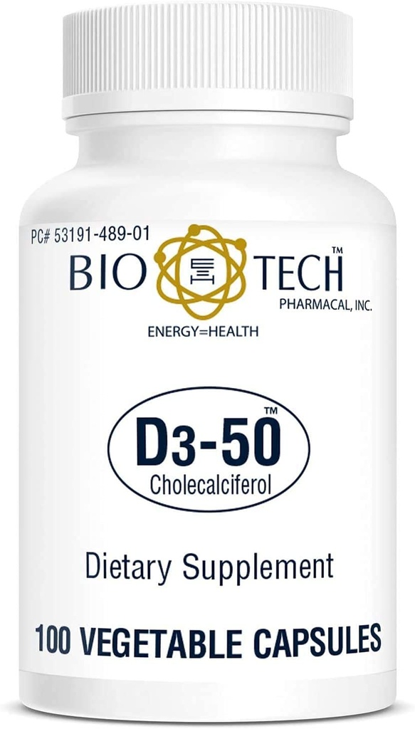 Bio- Tech Pharmacal D3- 50 50 000 IU, 100 Kapsułki roślinne - All- Natural Supplement - Supports Bone & Immune Health - No Dairy, Fish, Gluten, Peanut, Shellfish, & Soy