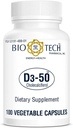 Bio- Tech Pharmacal D3- 50 50 000 IU, 100 Kapsułki roślinne - All- Natural Supplement - Supports Bone & Immune Health - No Dairy, Fish, Gluten, Peanut, Shellfish, & Soy