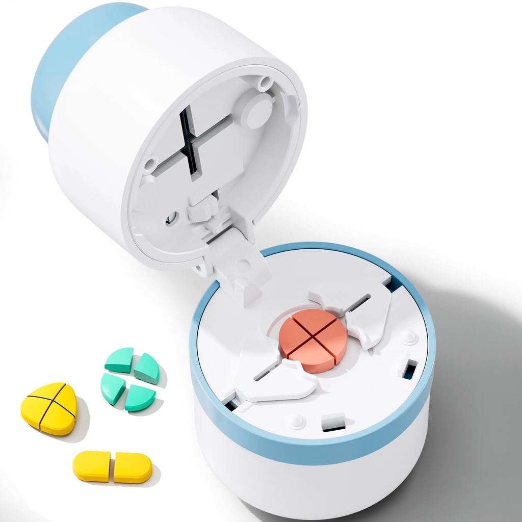 Pill Cutter - Pill Splitter ze stali nierdzewnej Blade do cięcia małych pigułek lub dużych pigułek w jednym czwartym, Pill Cutter 1 / 4, Nadaje się do Cuting Vitamin, Tabletki (1- 4 Blue)
