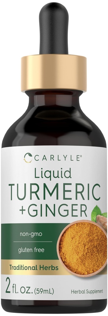 Carlyle Turmeric and Ginger Drops 2 fl oz Nether124; Suplement z Black Pepper Nether124; Wegan, Non- GMO, Gluten Free