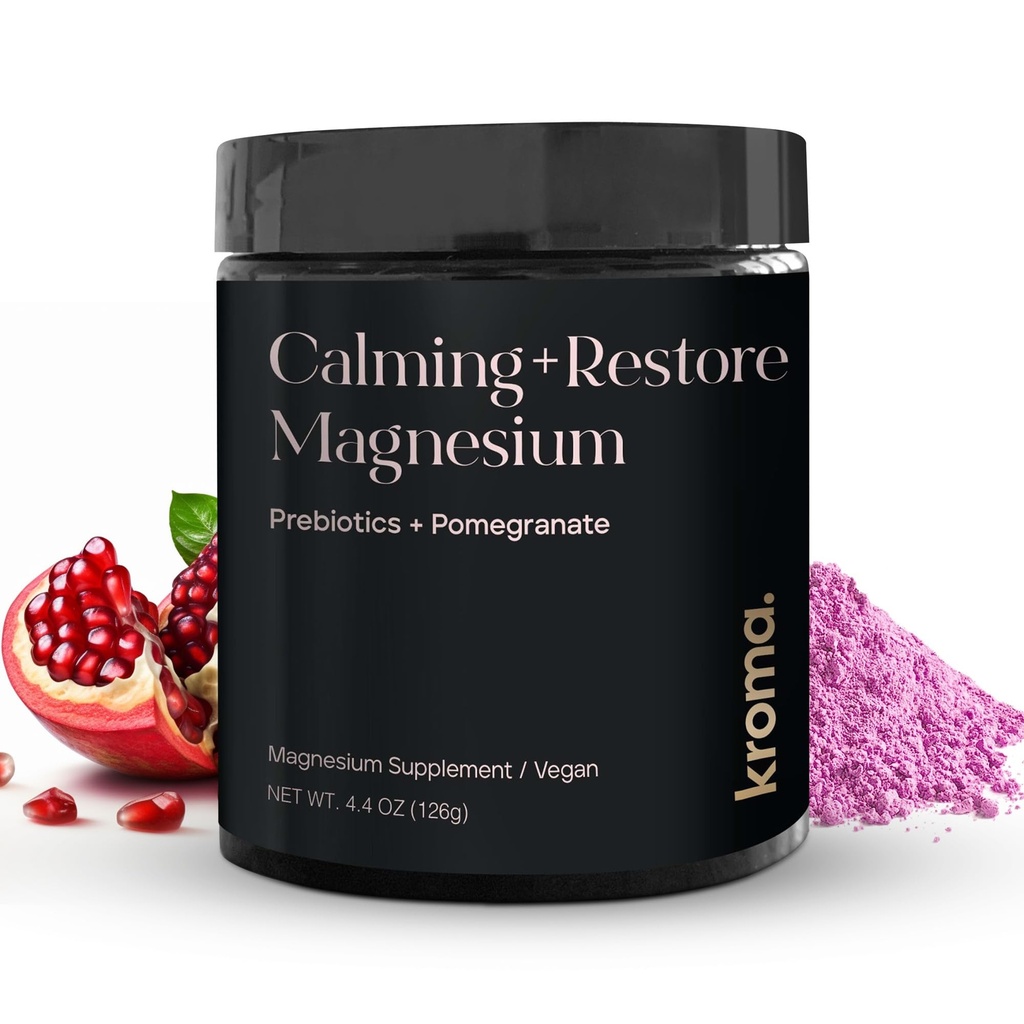 Kroma Calming + Restore Magnezu Proszek - Cytrynian magnezu z L- Theanine do relaksacji, Sen Cykl & Pomocniczy - Suplement do Odzyskiwania Mięśnie - Pomegranat Flavor - 4.4 oz, 30 Służenie