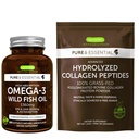 Wysoka absorpcja Omega-3 Wild Fish Oil 1360mg & Advanced Hydrolizated Collagen Peptydes Bundle, 1000mg EPA & DHA z Astaksantyną & 100% tłuszczu z trawy Kolagen Bydło Białko proszku, przez Igennus