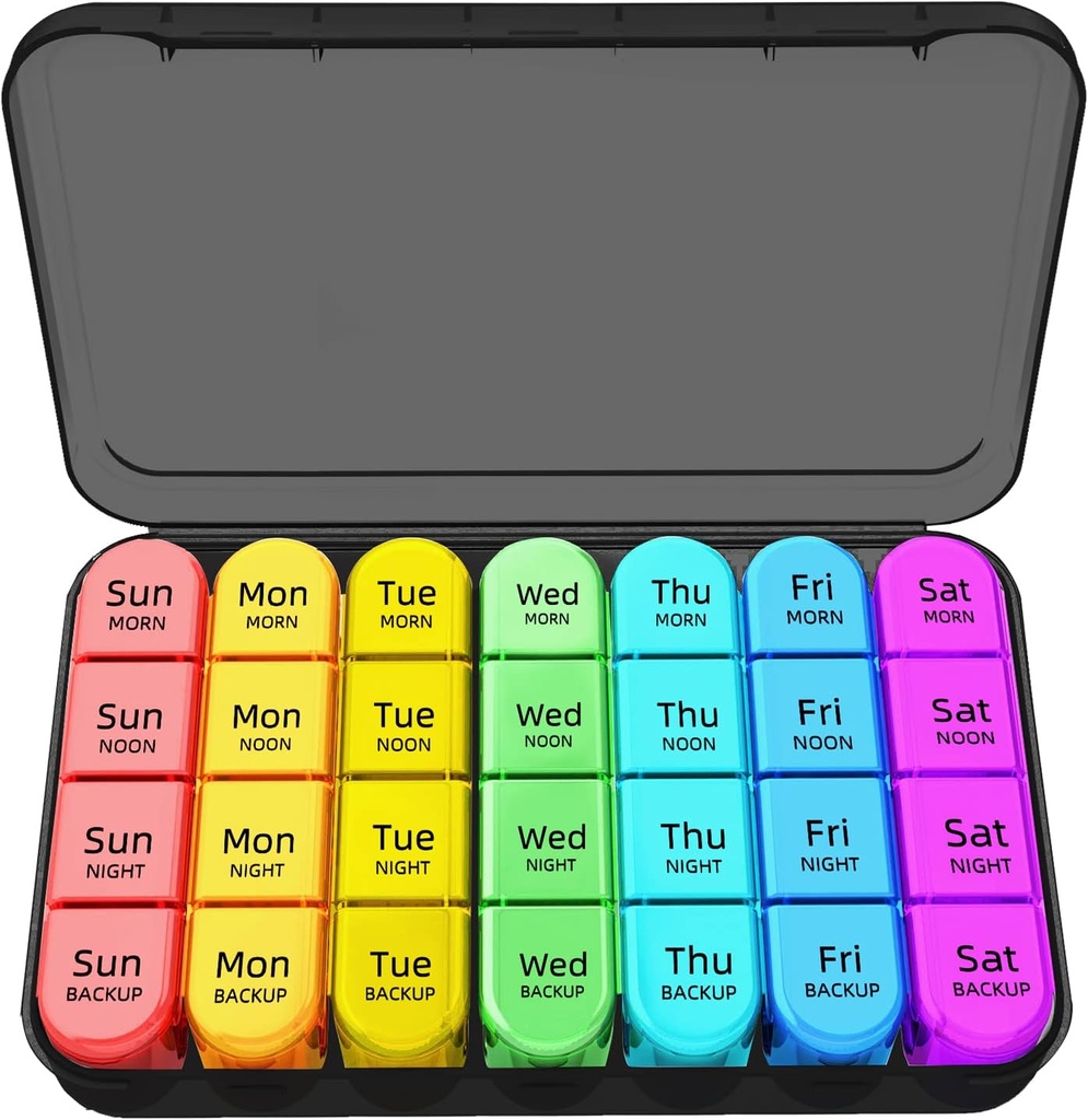 Zoksi 7 Day Pill Organizator 4 razy dziennie, Cotygodniowe Pill Box, Travel Pill Case, Daily Medicine Organizator, Pojemnik na leki z 28 Przenośne Komory na Oleje Rybie, Witaminy lub Suplementy (czarny)