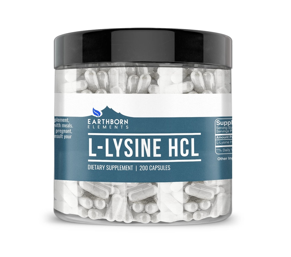Earthborn Elements L- Lysine HCL 200 Kapsułki, Czyste i nierozcieńczone, Brak dodatków