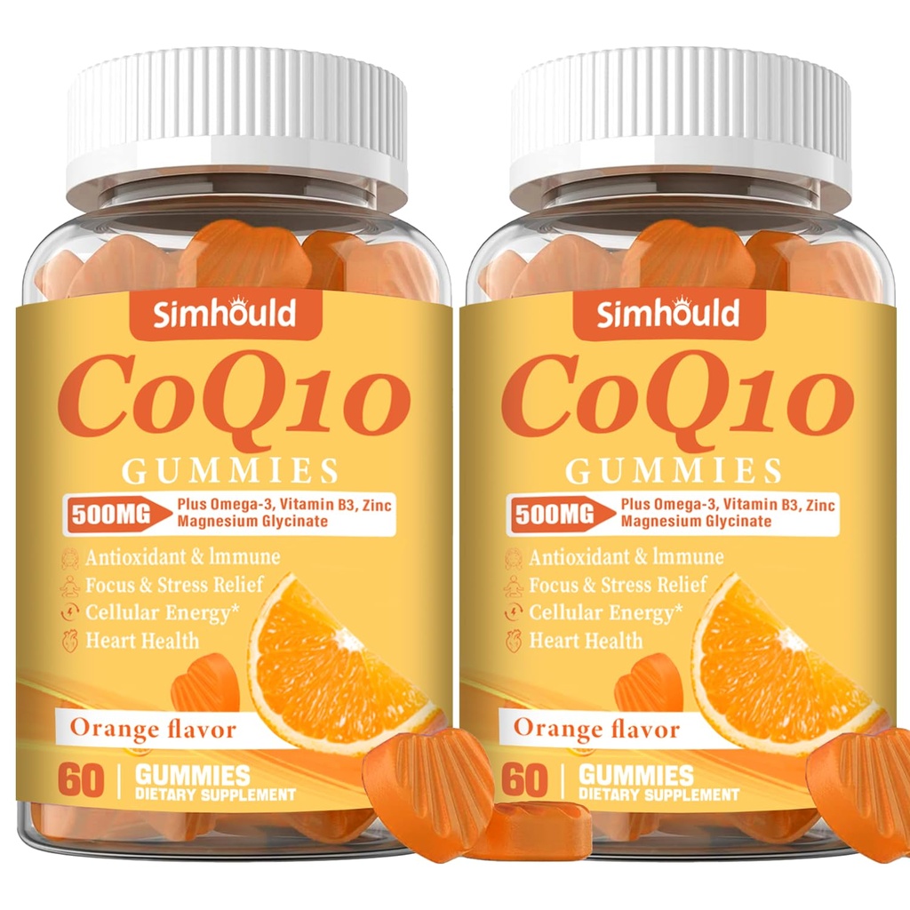 2 Opakowanie CoQ10 500MG Gumiaki - Plus Omega-3, Magnez, Witamina B3 i Cynk - 3X Lepsza absorpcja Koenzym Q10 Suplementy dla Zdrowia Serca, Energia komórkowa i Przeciwutleniacz, NieGMO 120 Liczby