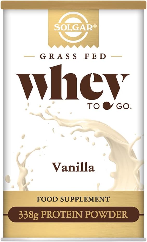 Solgar trawa palona serwatka do Go Protein Powder Vanilla, 11.9 oz - 20 g białka z trawy z Nowej Zelandii krowy - Wielki Degustacja & Mieszanki łatwo - Wspiera wytrzymałość i odzysk - 13 porcji