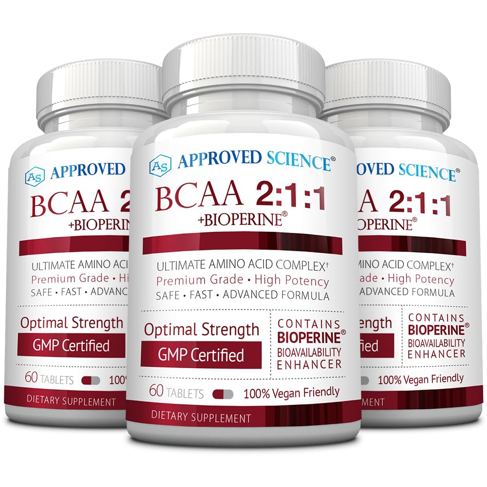 Zatwierdzony Science BCAA Suplement - 180 Tabletki - 2400mg - Zwiększenie wydajności i poprawy rozwoju mięśni - L- Leucyna, L- Isoleucyna, L- Valina - Made in USA, Non-GMO