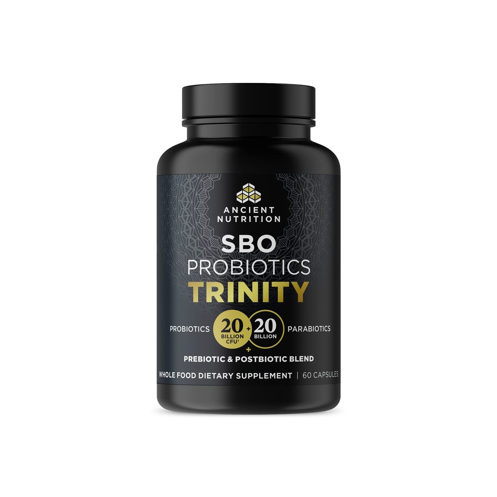 Ancient Nutrition SBO Probiotic Trinity Daily Care, Probiotyki dla zdrowia trawiennego, 40 Miliard Mieszanki Prebiotyki, Probiotyki, Postbiotyki, i Parabiotics Redukuje sporadyczne Bloating, 60 Hrabia