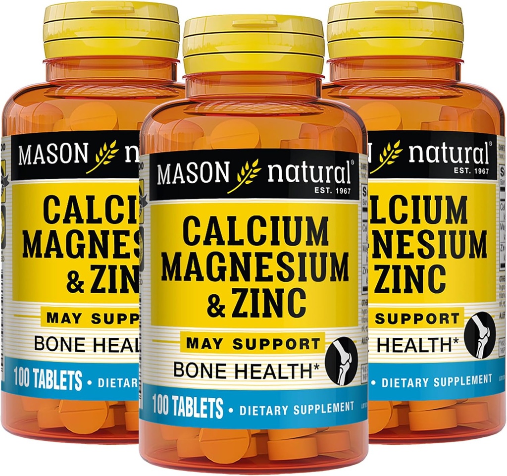 Mason Naturalne wapniowe magnez i cynk, 300, Day Supply, Wspiera normalne kości zdrowia i Wzmacniacz systemu immunologicznego, 3 Pack