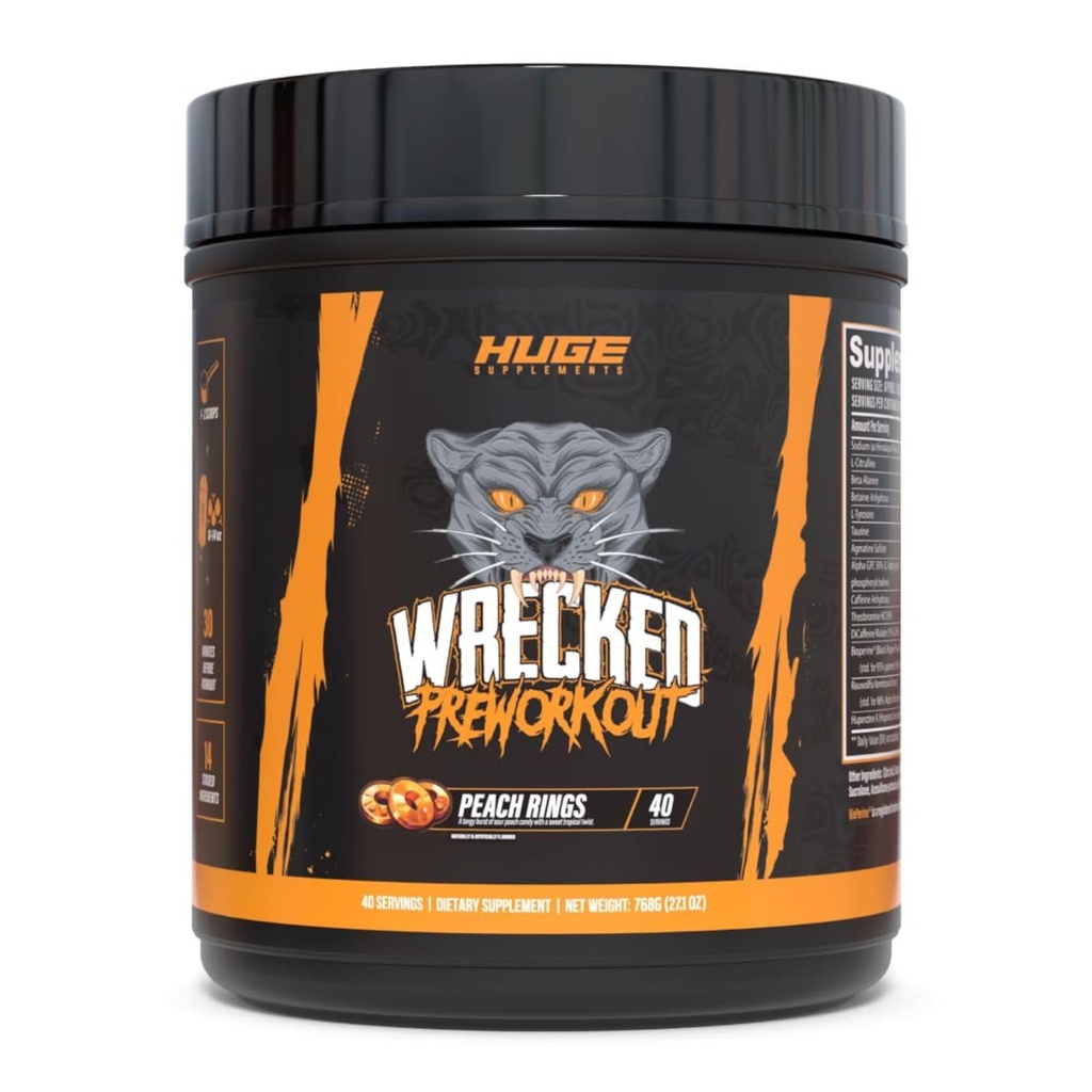 Wrecked pre Workout Powder, Advanced Formula, Wzmacnia energię, Focus, Pompy & Performance, 10g L- Citrulline, 6.4g Beta Alanine, 5g Tyrosine, 1g Alpha GPC, 375mg Fast- Acting Caepine & More (40 Służenie)