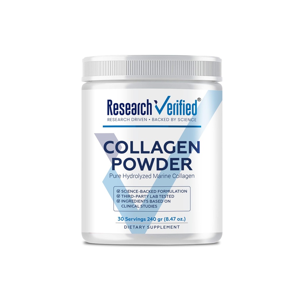 Badania zweryfikowane ® Collagen Proszek - Zhydrolizowany Kolagen Morski - Unflavored - Nawodnienie skóry i elastyczność, Odzysk mięśni, Nie GMO - 30 Scoops per Container - 1 Dostawa miesiąc