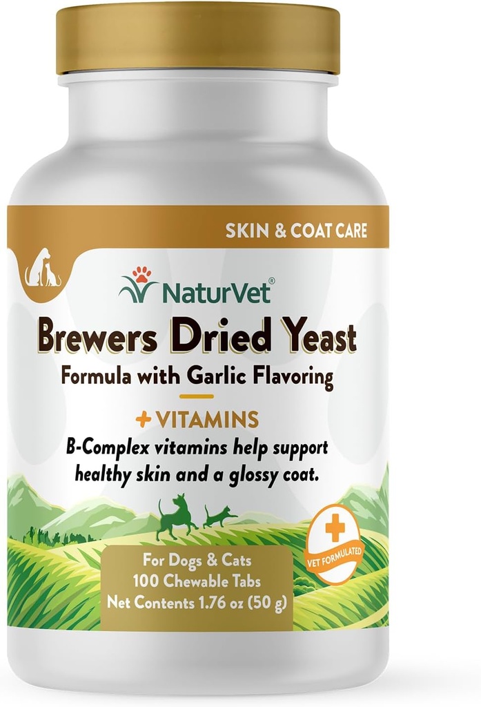 NaturVet Brewers Suszony Yeast Formuła z czosnku Flavoring Plus witaminy dla psów i kotów, Chewable Tablets, Made in USA z Globally Źródło składników 100 Hrabia