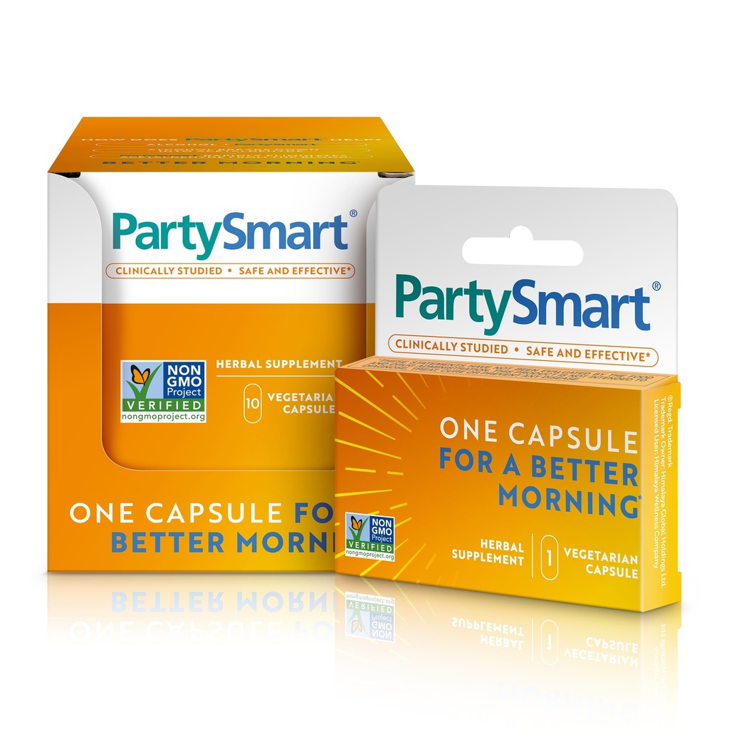 Himalaya PartySmart, 10 Kapsułki indywidualne - Połamanie alkoholu Wsparcie dla wątroby dla lepszego poranka po piciu - Roślina oparta, Wegan, Non-GMO, Gluten Free, Klinicznie badane
