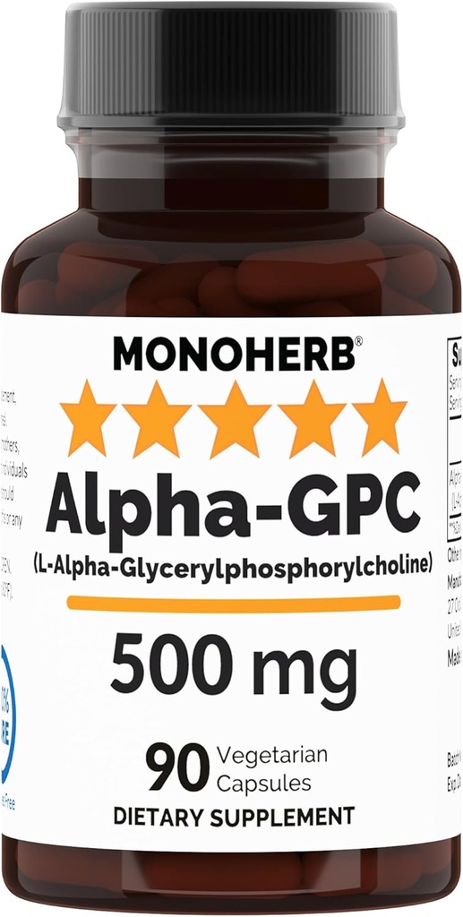 MONOHERB Alpha- GPC 500 mg - 90 Kapsułek wegańskich, Nootropowe do Wspomagania Mózgu, Skupianie, Pamięć, Motywacja i Energia