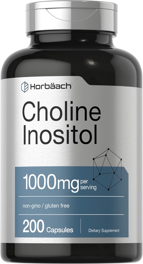 Horbaach Choline Inositol 1000mg Supplement Agregat 124; 200 kapsułki Agregat 124; Non- GMO, Gluten Free