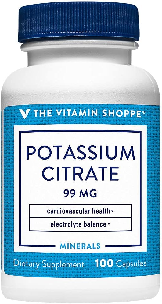 Witamina Shoppe Potasu Citrate 99MG, Wspiera układu sercowo-naczyniowego i zdrowia komórkowego (100 kapsułek)