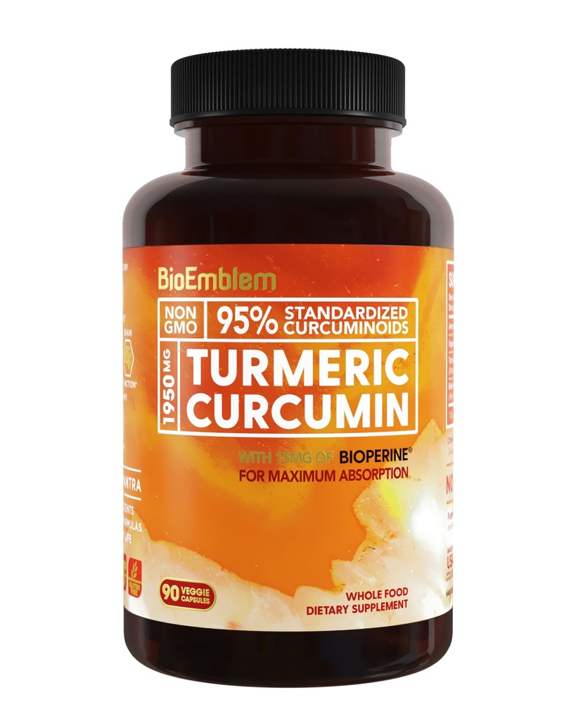 BioEmblem Kurkumina Kurkumina Suplement z BioPerine 124; Wspólne wsparcie i zdrowie serca 124; z Organic Turmeric Powder & 95% Kurkuminoidy Ekstrakt 124; Kalifornia Made, Non-GMO, 30-Day Supply