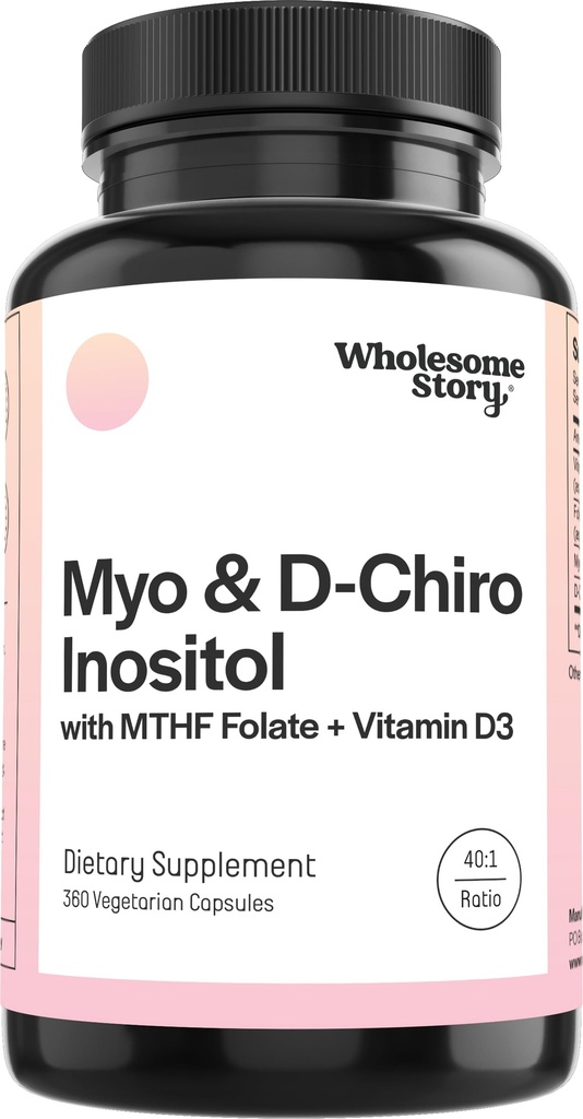Myo- Inositol & D- Chiro Inositol Kapsułki z MTHF, Folate, Witamina D 124; Wsparcie dla funkcji jajników, Hormony Równowaga, & Homocysteina Poziomy 124; Dodatek płodności dla kobiet 124; 360 Hrabia 40: 1 Stosunek