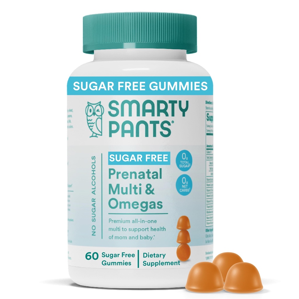 SmartPants Witaminy prenatalne dla kobiet, Gumiaki wieloskładnikowe bez cukru: Metylfolat, Witamina D3, C, Witamina B12, B6, A, K & Zinc, Inozytol, Erytrytol wolny, 60 Count (20 Day Supply)
