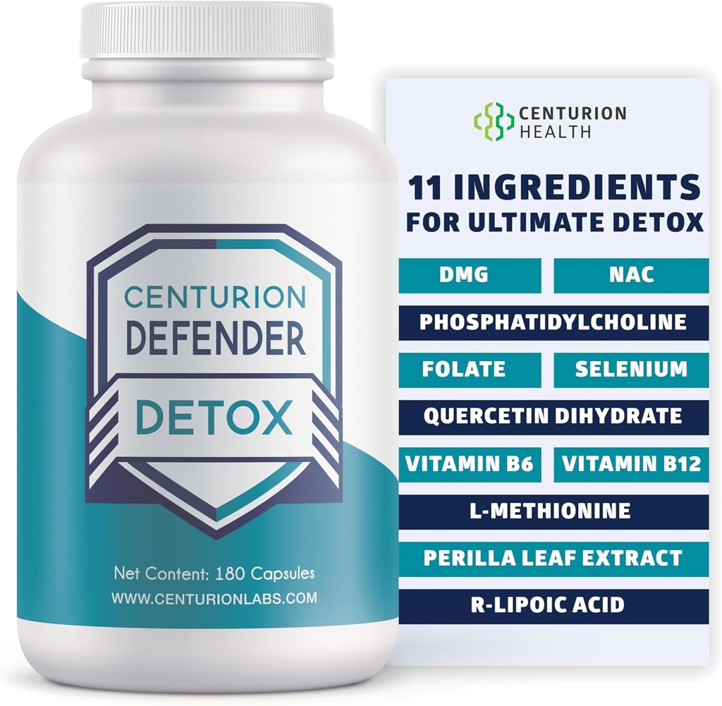 Centurion Detender Detox, Liver Cleanse Detox & Suplement do naprawy z fosfatydylocholiną, Witaminą B6, Folatem, L- Metioniną i kwasem R- lipoikowym, 180 Czapki