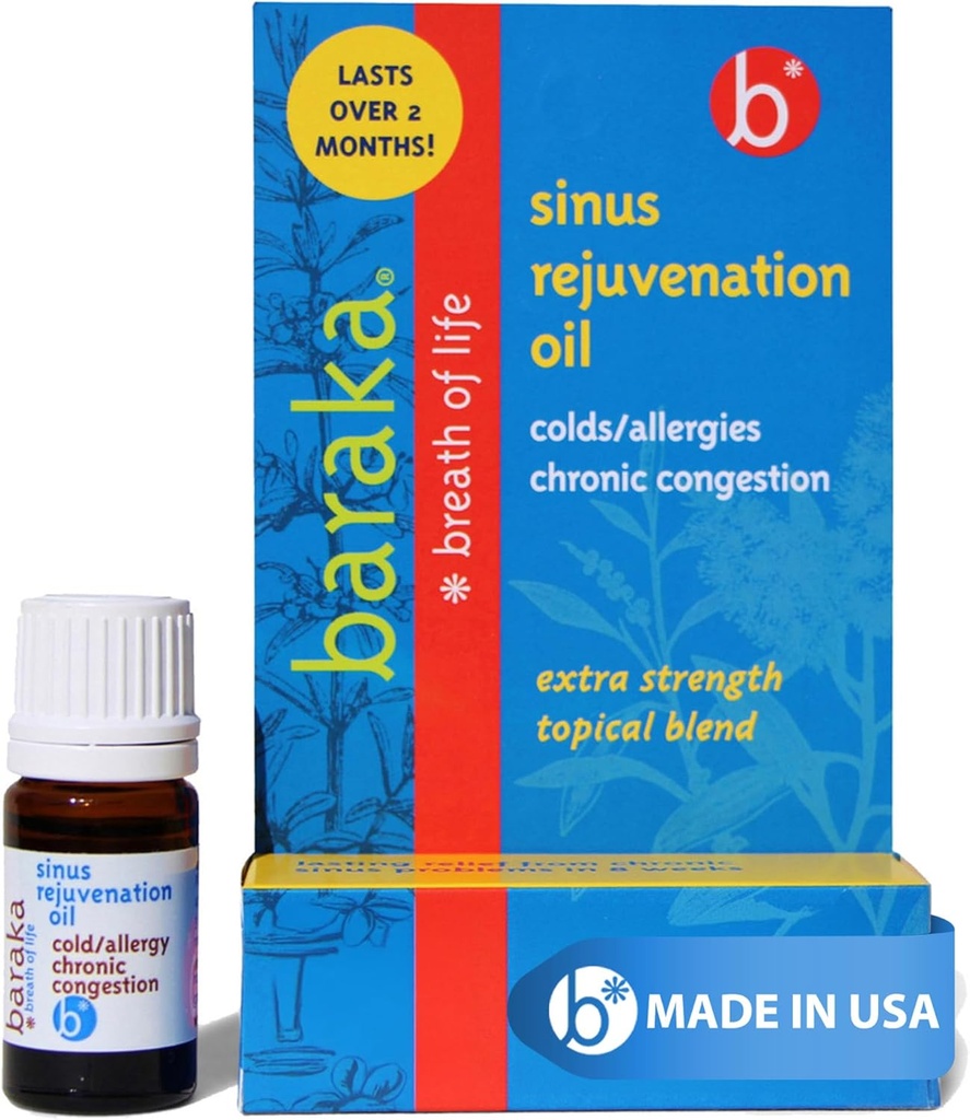 Baraka Sinus Oil odmładzania - Mieszanka 6 olejków organicznych do wyraźnego oddychania nosa, Łagodzi ciśnienie zatokowe, & Oferty Relaxing Nasal Health Support 124; Idealny do codziennego użytku - 4ml (1- Pack)