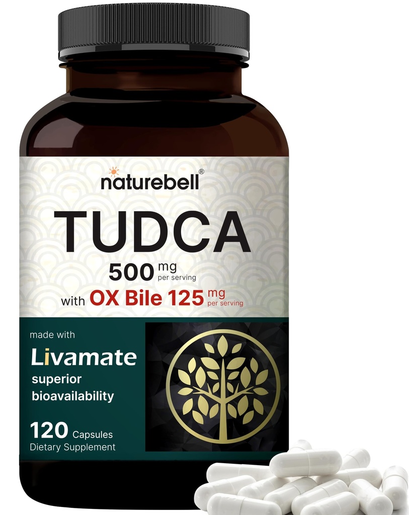 TUDCA 500mg z OX Bile 125mg Per Serving, 120 Kapsułek - Bile Salts Support, Wysoka Absorpcja Livamate Formuła 124; Wątroba Cleanse Detox & Suplement do naprawy 124; Natural Bitter Taste - Test strony trzeciej