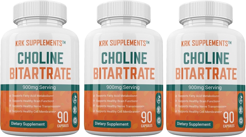 3 Butelki Bitartrat choliny 900mg na Podawanie 270 Kapsułki KRK Dodatek