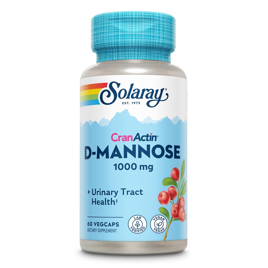 Solaray D- Mannose 1000mg z CranActin Cranberry Extract - D Mannose Cranberry Supplement z witaminą C - Wspiera Trakt moczowy i Bladder Health - Wegan, 60 Day Guarantee, 30 Servings, 60 VegCaps