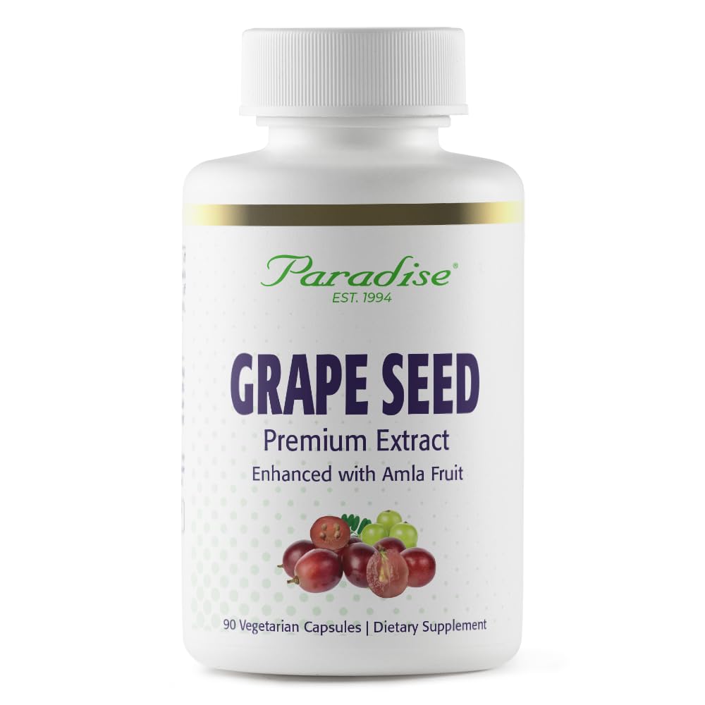 Paradise Herbs Grape Seed Extract, Active Whole Spectrum, Przeciwutleniacz, Wegan, Nie GMO, Gluten Free, 90 Kapsułki wegetariańskie