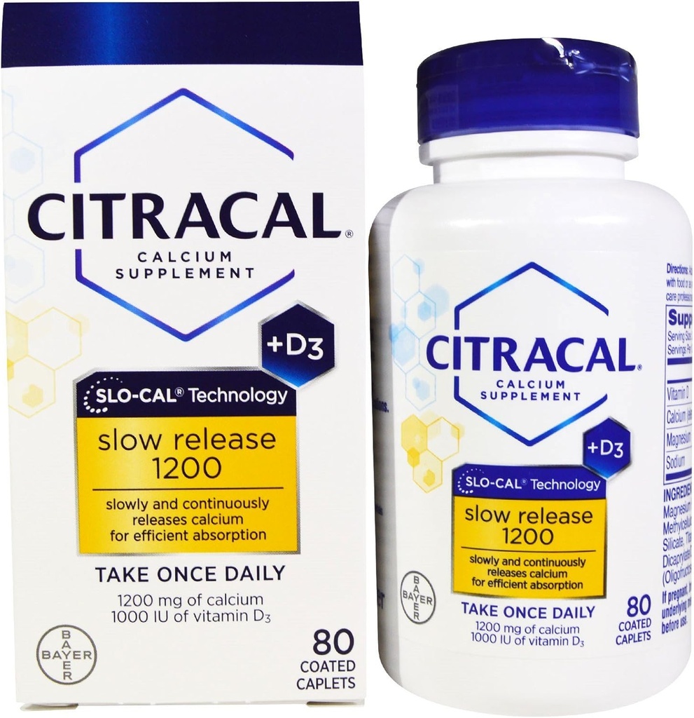 Wapń Citracal + D Wolne uwalnianie 1200, Tabletki powlekane - 80 ea (Opakowanie po 2)