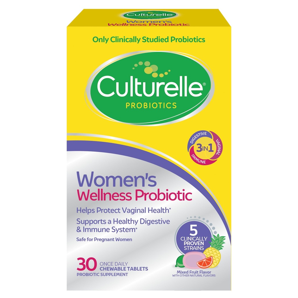 Kulturelle Women 's Wellness, Codzienne Probiotyki do żucia dla kobiet - Wspiera Digestive, Vaginal i Immune Health, Okazjonalne Biegunka, Gaz & Bloating - Non-GMO - 30 Count