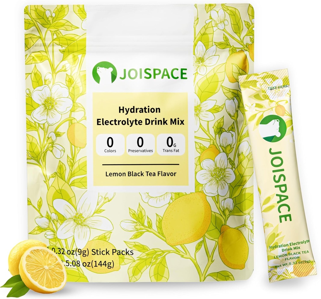 JOISPACE Electrolyte Drink Mix z polifenoli herbaty 124; Szybkie nawodnienie i elektrolity Boost 124; Non- GMO, Wegan, Gluten- Free 124; Herbata cytrynowa, 16 Słupki