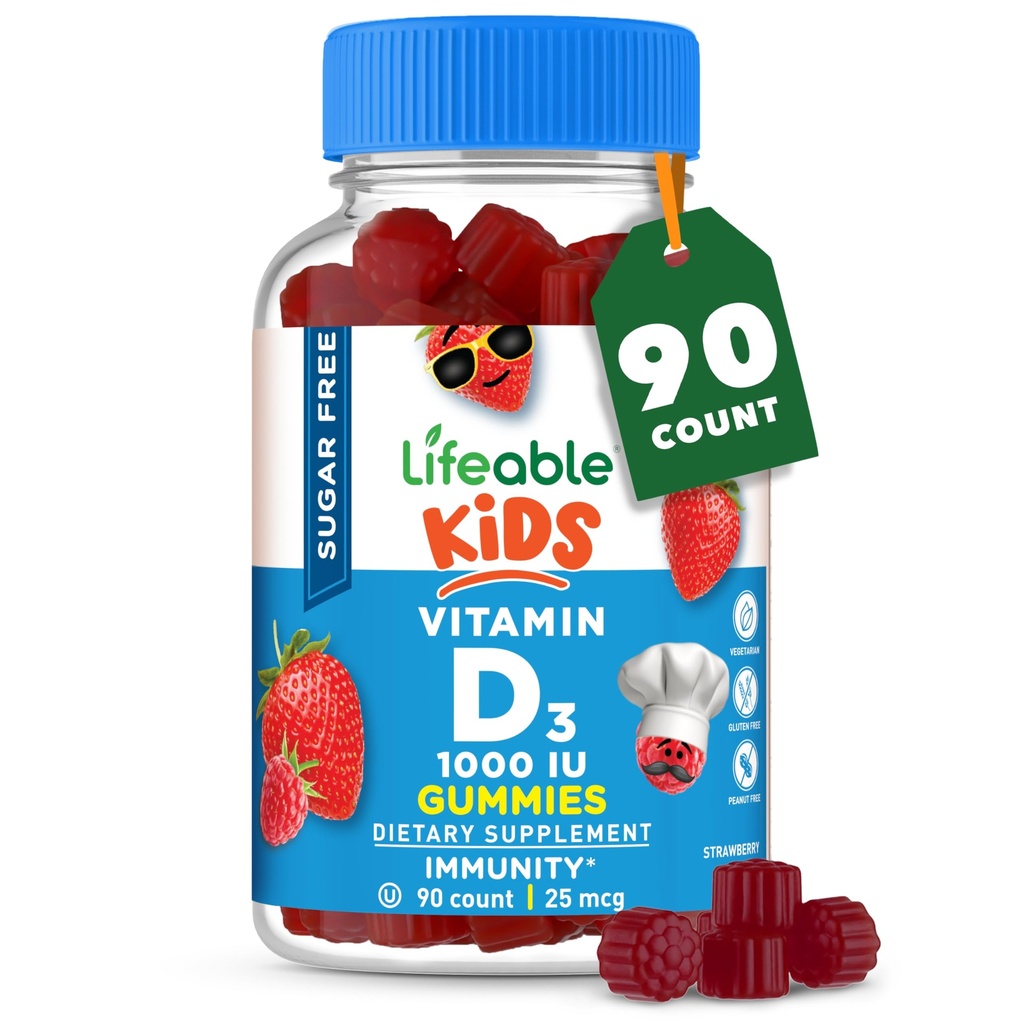 Żywotna witamina D wolna od cukru dla dzieci 1000 IU - Great Desting Natural Flavor Gummy Supplement - Gluten Free Vegetarian Chewable - dla silnych i zdrowych kości, dla dzieci, nastolatki, Toddler, 90 Gummies
