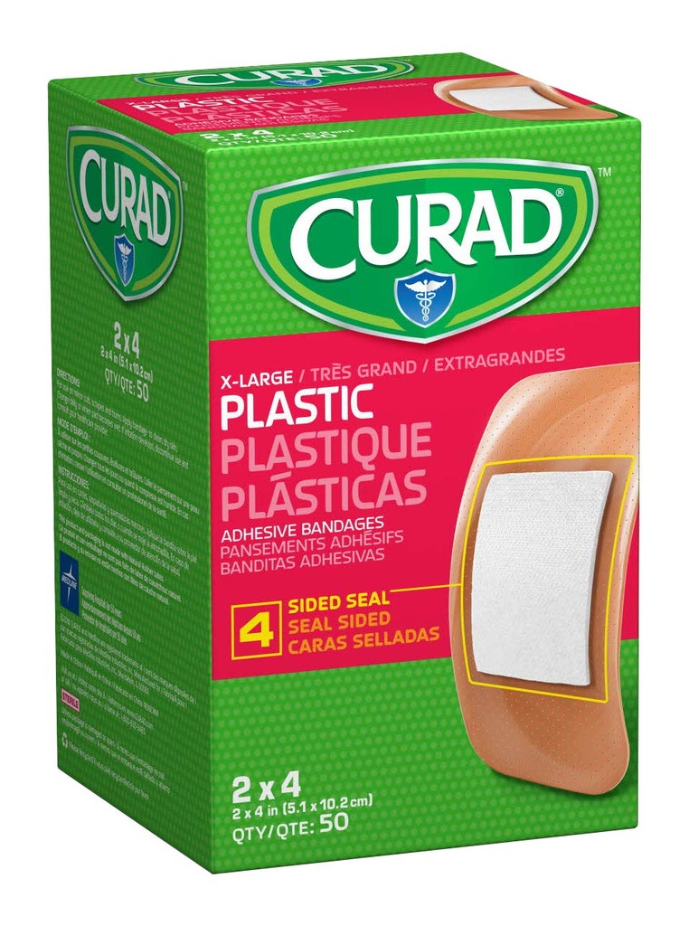 CURAD plastikowe opatrunki adhezyjne 2 "x 4", Nie wykonane z naturalnego gumy lateks, Opakowanie 600