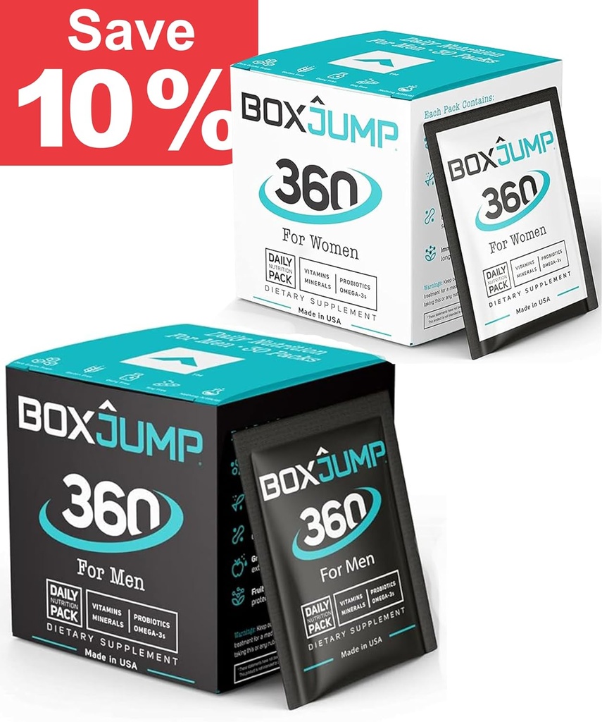 BoxJump Daily Multivitamine for Women & Men Pack of 2 - Esential Minerals & Vitamin for Men & Women - Boost Energy, Immune Support, Zwiększenie wytrzymałości - Witamina D, C, A, E, B12 + 30 Day Witamina Packs