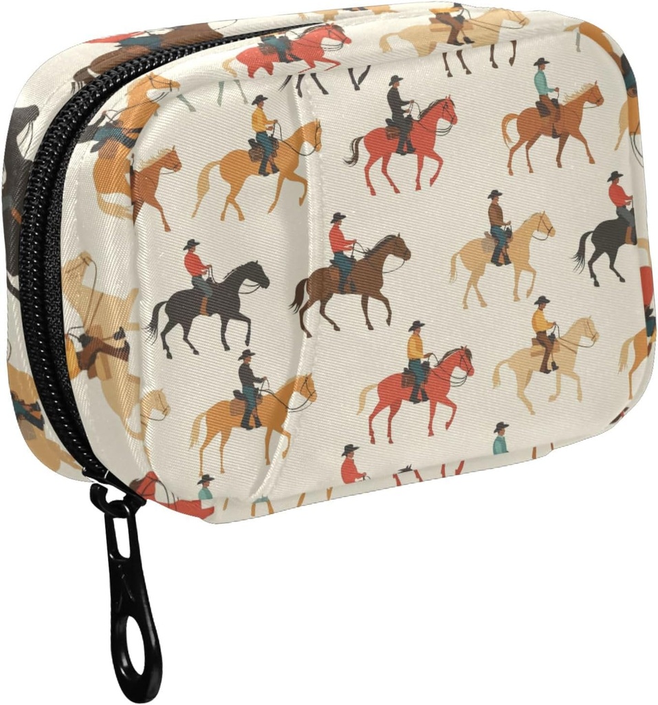 Fustylead Kolorowe Western Cowboy Jazda konna Pill Organizator do torebki, Tygodniowe przenośne Pill Box z Zipper do przechowywania witaminy Fish Oils Leki Suplementy