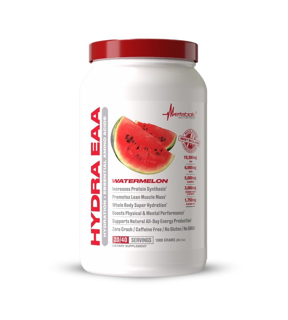 Metaboliczny Nutrition Hydra EAA, 1000g podstawowych aminokwasów + nawodnienie, EAA, BCAA, glutamina, elektryty, woda kokosowa i glicerol, niesamowite aromaty (arbuz, 1000g)