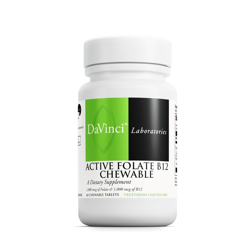 DAVINCI Labs Active Folate B12 Chewable - Suplement diety do wsparcia zdrowia serca, zdrowych nerwów, funkcji immunologicznych i produkcji energii * - z folianem i witaminą B12- 60 tabletki do żucia