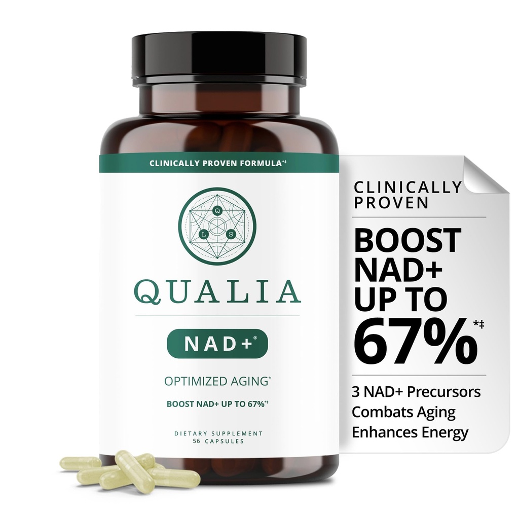 Qualia NAD Supplement - Clinically Proven to Boost NAD + do 67%. Zoptymalizowane starzenie, energia, koncentracja. Elite NAD + Booster Składniki Nikotynamid Ribozyd (NIAGEN), Niacyna, Niacynamid (1 miesiąc dostaw)