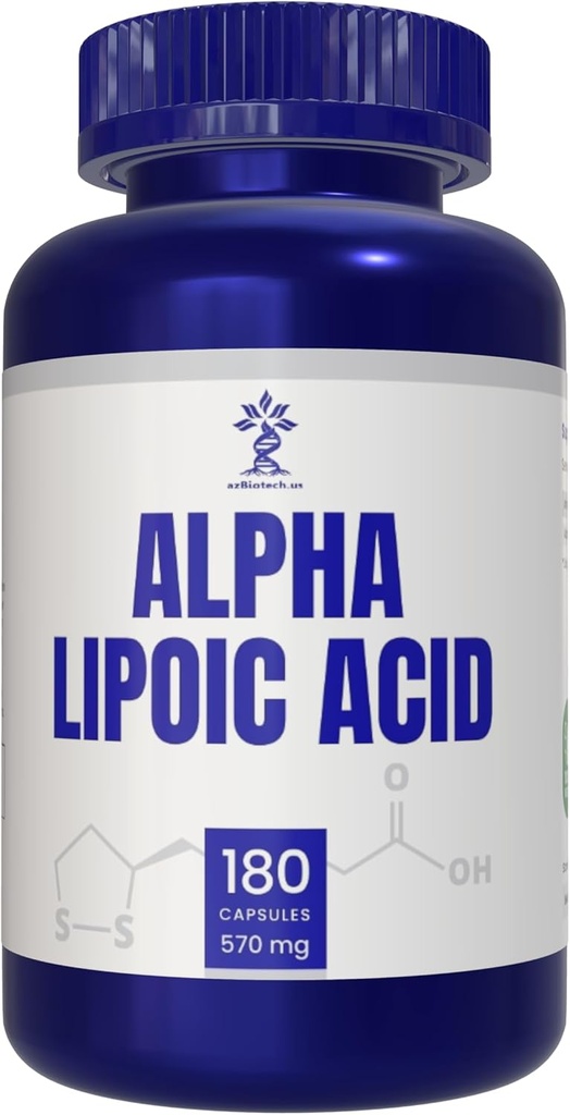 Alpha Lipoic Acid (ALA) 570 mg kapsułki - 180 count, Gluten Free, Non-GMO, Vegan