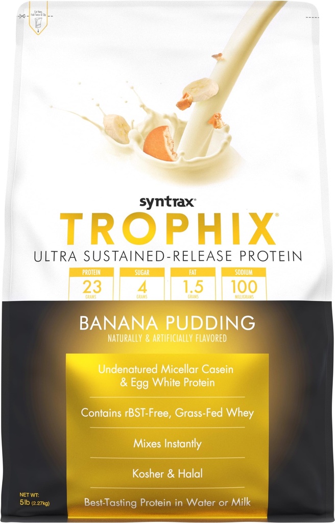 Syntrax Nutrition Trophix, Ultra Sustainable Release Protein Powder Blend, Banana Pudding, 5 funtów.