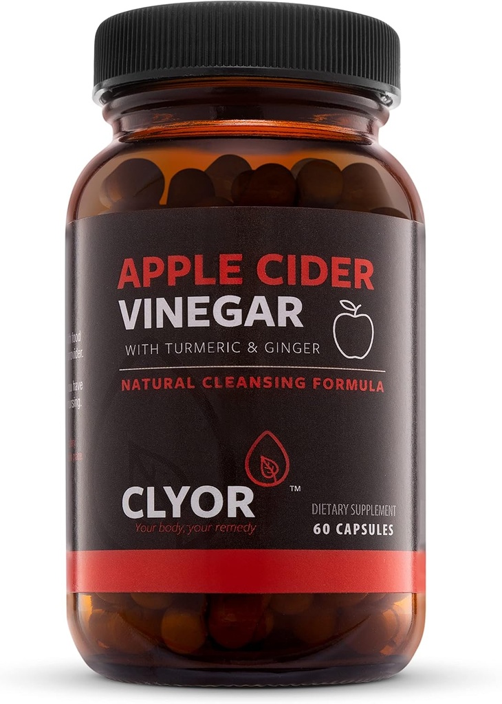 CLYOR Apple Cider Vinegar Pigułki do detoxu 124; Detox, & Cleanse z Turmeric & Ginger 124; Zdrowa trawa, Profesjonalna Siła organiczna 124; 60 500mg ACCV Vegan, Kosher Detox 124; Made in USA