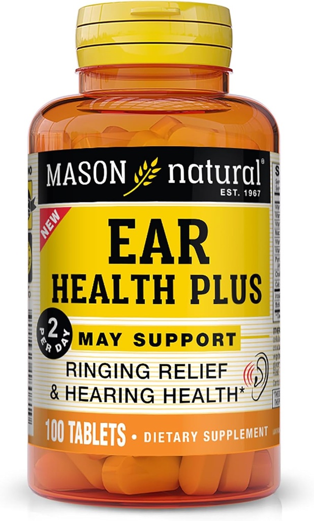 MASON NATURAL Ear Health Plus z witamin B, 50 Day Supply, Wspiera normalne zdrowie ucha i dzwonienie