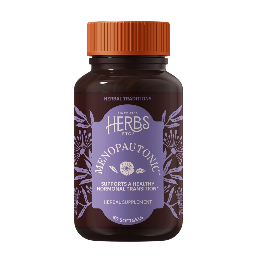 Herbs Etc. Menopautonic - Wsparcie Zdrowe Hormony - Menopauzalny Suplement Zdrowia z Chastetree Berry, Black Cohosh & Ginseng - Wsparcie Ovary Health & Ściany pochwy - 60 Softgels (60 Sług)