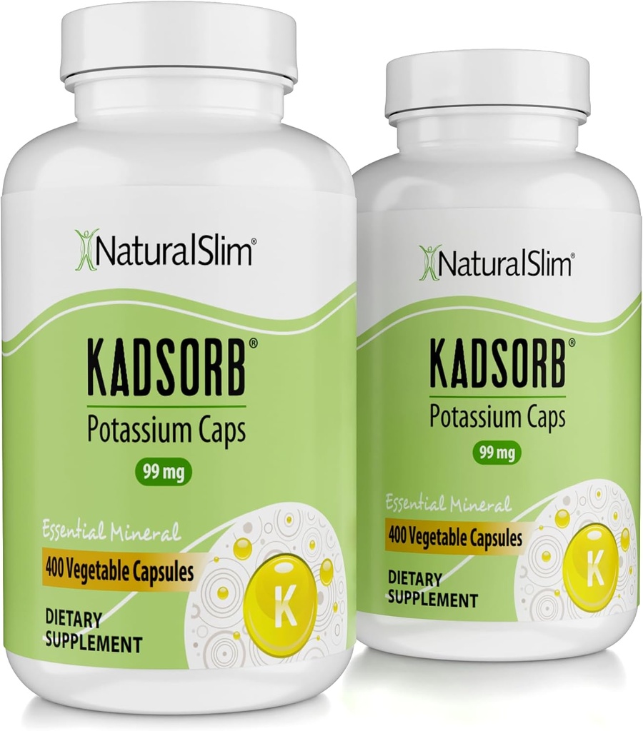 NaturalSlim Natural Potasu Citrate Gluconate 99 mg - Kadsorb wspiera równowagę elektrolitów i normalny pH - Absorbowalne suplementy potasu z minerałów eterycznych - Nie GMO 400 Kapsułki 2 Pack