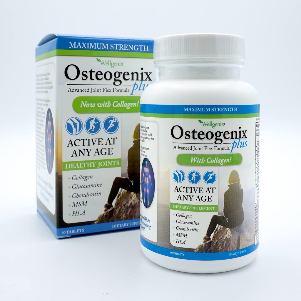 Wellgenix Osteogenex Zaawansowana postać Flex Joint (90 Ct) - Suplement do kolana z Collagen II, Glukozamina, Chondroitin, MSM & HLA - Płytki do smarowania i wspomagania dyskomfortu dla mężczyzn i kobiet