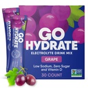 GoHydrate Instant Hydration Powder Pakiety - Niski poziom elektrolitów sodowych Drink Mix - Naturalne wsparcie nawilżenia, Bezcukrowy proszek Electrolyte Drink z witaminą D, 30 Opakowania, Grape