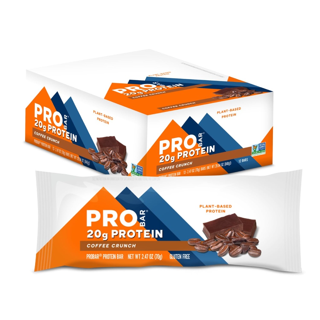 PROBAR - Bar PROTEIN, Chrupki kawy, Non-GMO, Gluten- Free, Zdrowe, Plant- based, Składniki żywności, Natural Energy (12 Count)