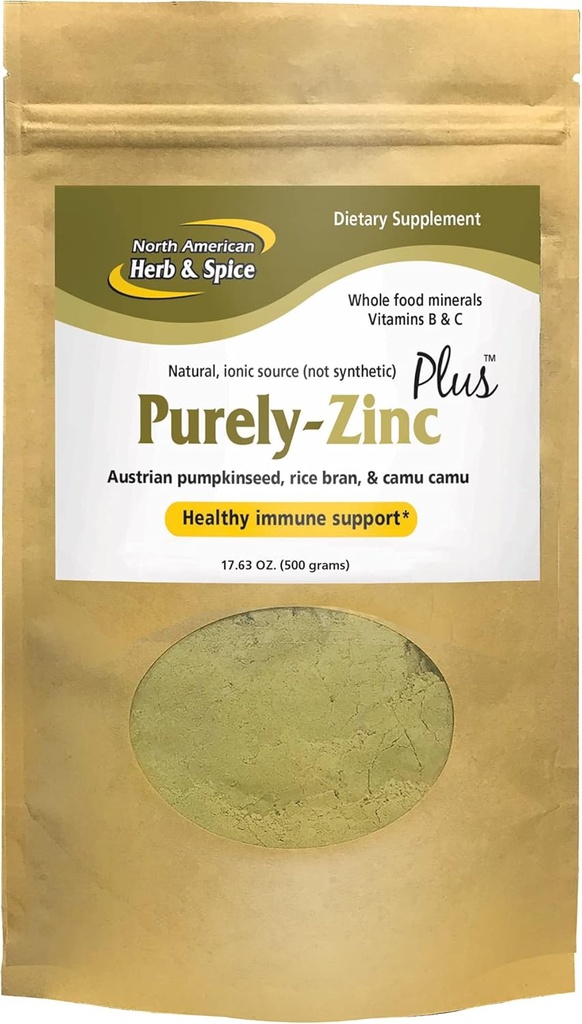 North American Herb & Spice Purely- Cynk Plus - 17.63 oz - Whole Food Cynk Supplement - Zdrowe wsparcie immunologiczne - Austriackie nasiona dyni, Rice Oran & Camu Camu - Non-GMO - 18 Służenie